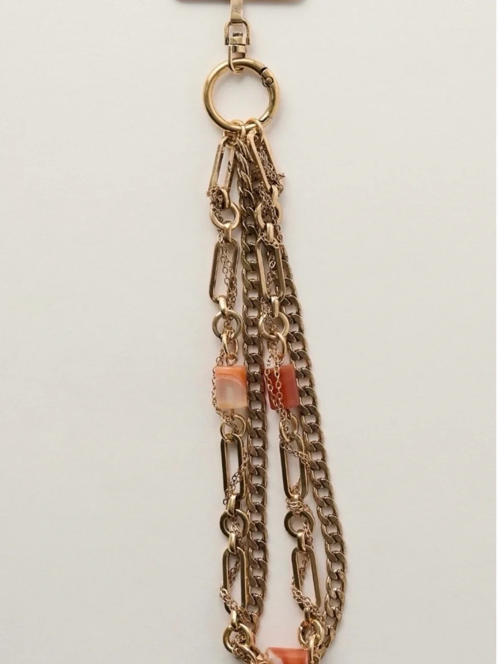 Free People Gold-Tone Multi-Chain Phone Charm Bracelet with Coral Beads